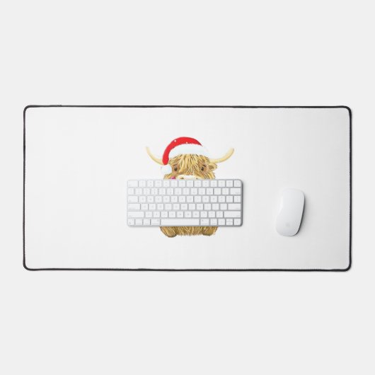 Highland Koe Vrolijk Kerstfeest Sneeuw T-shirt Ess Bureaumat (Keyboard & Muis)