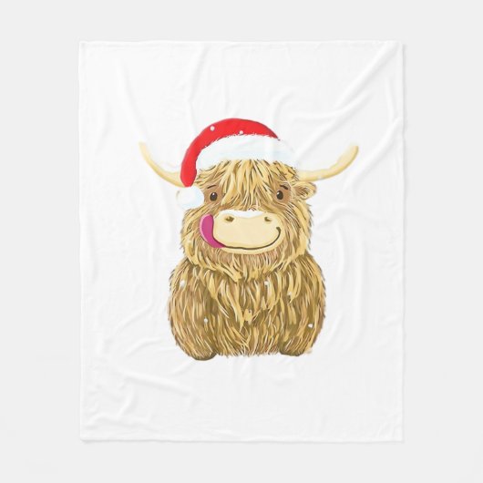 Highland Koe Vrolijk Kerstfeest Sneeuw T-shirt Ess Fleece Deken (Voorkant)