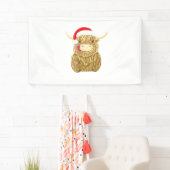 Highland Koe Vrolijk Kerstfeest Sneeuw T-shirt Ess Spandoek (Insitu)