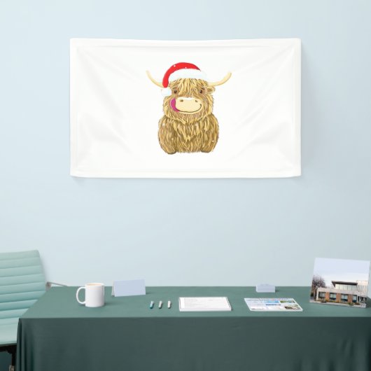 Highland Koe Vrolijk Kerstfeest Sneeuw T-shirt Ess Spandoek (Beurs)