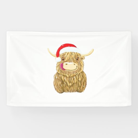 Highland Koe Vrolijk Kerstfeest Sneeuw T-shirt Ess Spandoek (Horizontaal)