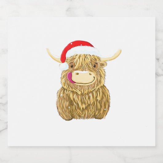 Highland Koe Vrolijk Kerstfeest Sneeuw T-shirt Ess Sparkling Wijnetiket (Enkel label)