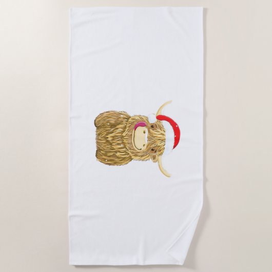 Highland Koe Vrolijk Kerstfeest Sneeuw T-shirt Ess Strandlaken (Voorkant)