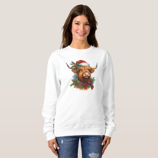 Highland Koe Vrouwen Kerst Sweatshirt (Voorkant volledig)