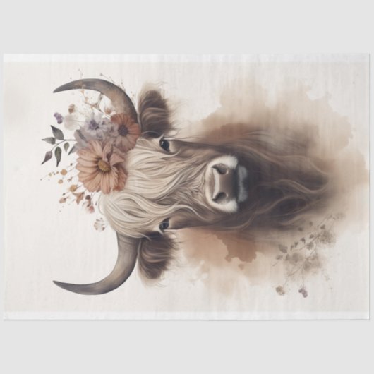 Highland Koe Waterverf 1 Decoupage Paper Tissuepapier (Voorkant)