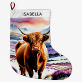 Highland Koe Waterverf Animal Grote Kerstsok (Voorkant)