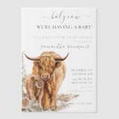 Highland Koe Waterverf Baby shower Boho Vellum Uitnodigingen (Voorkant)