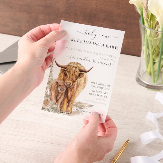Highland Koe Waterverf Baby shower Boho Vellum Uitnodigingen (Draagbaar)