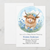 Highland Koe Waterverf Dream Boy Baby shower Kaart (Voorkant / Achterkant)