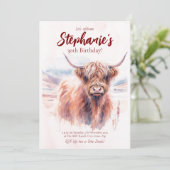 Highland Koe Waterverf Verjaardag Kaart (Staand voorkant)