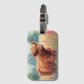 Highland Koe Waterverf Wildflower Field Bagagelabel (Voorkant (verticaal))