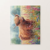 Highland Koe Waterverf Wildflower Field Legpuzzel (Verticaal)