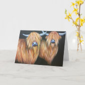 Highland koe wenskaart, leeg van binnen, kaart (Gele Bloem)