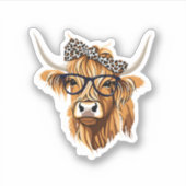 Highland Koe Western ontwerp met bril Sticker (Voorkant)