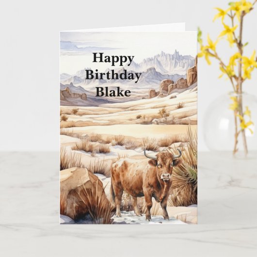 Highland Koe Westerne Verjaardag Kaart (Gele Bloem)