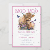 Highland Koe Whimsical Bloemenroze Baby shower Kaart (Voorkant)