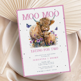 Highland Koe Whimsical Bloemenroze Baby shower Kaart