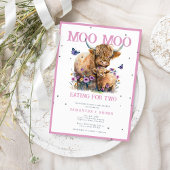 Highland Koe Whimsical Bloemenroze Baby shower Kaart