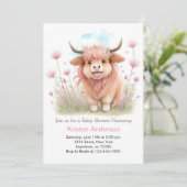 Highland Koe Whimsical Meisje Baby shower Kaart (Staand voorkant)