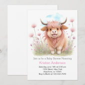 Highland Koe Whimsical Meisje Baby shower Kaart (Voorkant / Achterkant)