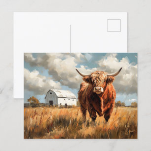 Highland Koe White Barn Rustic Briefkaart