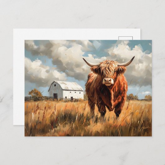Highland Koe White Barn Rustic Briefkaart (Voorkant / Achterkant)