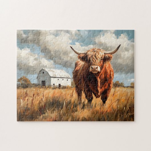 Highland Koe White Barn Rustic Legpuzzel (Horizontaal)