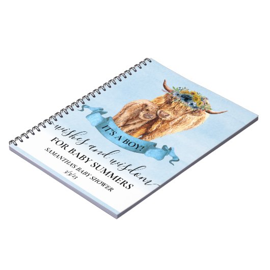 Highland Koe wil Wisdom Blue Boy Notitieboek (Linkerzijde)