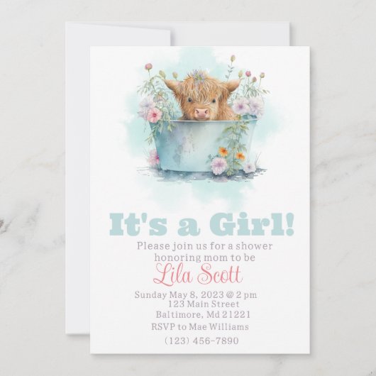 Highland koe Wildflower baby shower Kaart (Voorkant)