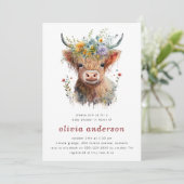 Highland Koe Wildflower Baby shower Kaart (Staand voorkant)
