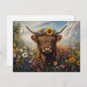 Highland Koe Wildflower Crown Briefkaart (Voorkant / Achterkant)