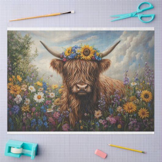 Highland Koe Wildflower Crown Decoupage Tissuepapier (Craft)