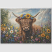 Highland Koe Wildflower Crown Decoupage Tissuepapier (Voorkant)