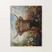 Highland Koe Wildflower Crown Legpuzzel (Verticaal)