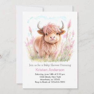 Highland Koe Wildflower Meisje Baby shower Kaart