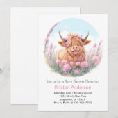 Highland Koe Wildflower Meisje Baby shower Kaart (Voorkant / Achterkant)