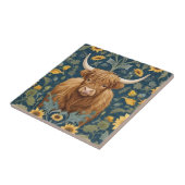 Highland Koe William Morris stijl Gele Zonnebloem Tegeltje (Zijkant)