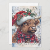 Highland Koe Winter Kerst Watercolor Feestdagenkaart (Voorkant / Achterkant)