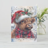 Highland Koe Winter Kerst Watercolor Feestdagenkaart (Staand voorkant)