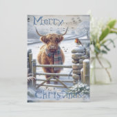 Highland Koe Winter Kerstmis Waterverf Feestdagenkaart (Staand voorkant)