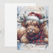 Highland Koe Winter Kerstmis Waterverf Feestdagenkaart (Voorkant / Achterkant)