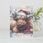 Highland Koe Winter Kerstmis Waterverf Feestdagenkaart (Staand voorkant)