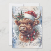 Highland Koe Winter Kerstmis Waterverf Feestdagenkaart (Voorkant)