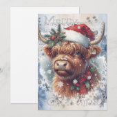 Highland Koe Winter Kerstmis Waterverf Feestdagenkaart (Voorkant / Achterkant)