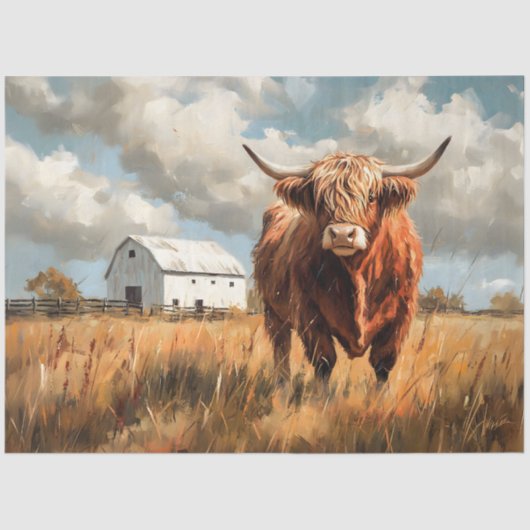 Highland Koe Witte Schuur Rustieke Decoupage Tissuepapier (Voorkant)