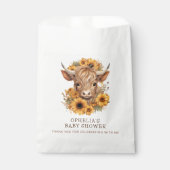 Highland Koe Zonnebloemen Baby shower Dank u Bedankzakje (Voorkant)