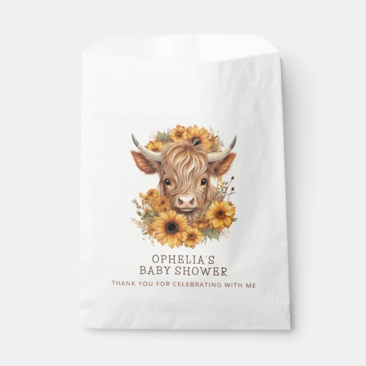 Highland Koe Zonnebloemen Baby shower Dank u Bedankzakje (Voorkant)