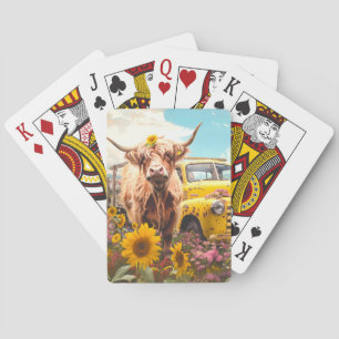 Highland Koe Zonnebloemen Scrapbook Papier Pokerkaarten