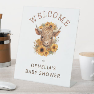 Highland Koe Zonnebloemen Welkom Baby shower Reclamebord Met Voetstuk