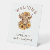 Highland Koe Zonnebloemen Welkom Baby shower Reclamebord Met Voetstuk (Voorkant)